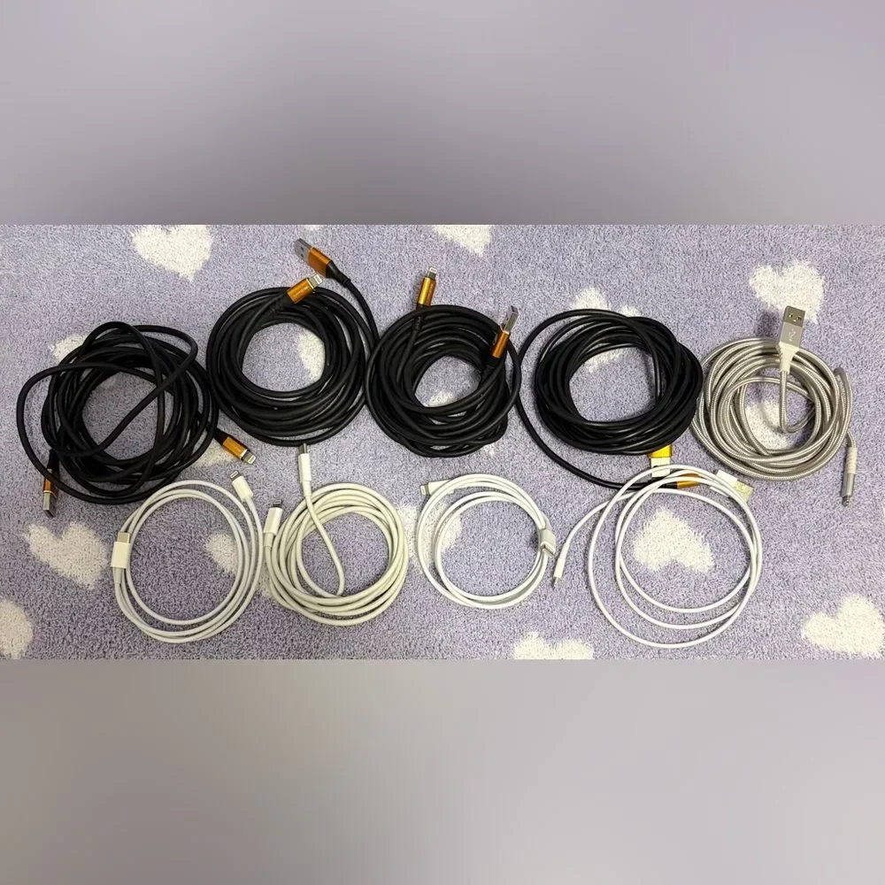 Apple Lightning Charging Cables Black White Gray Set of 9